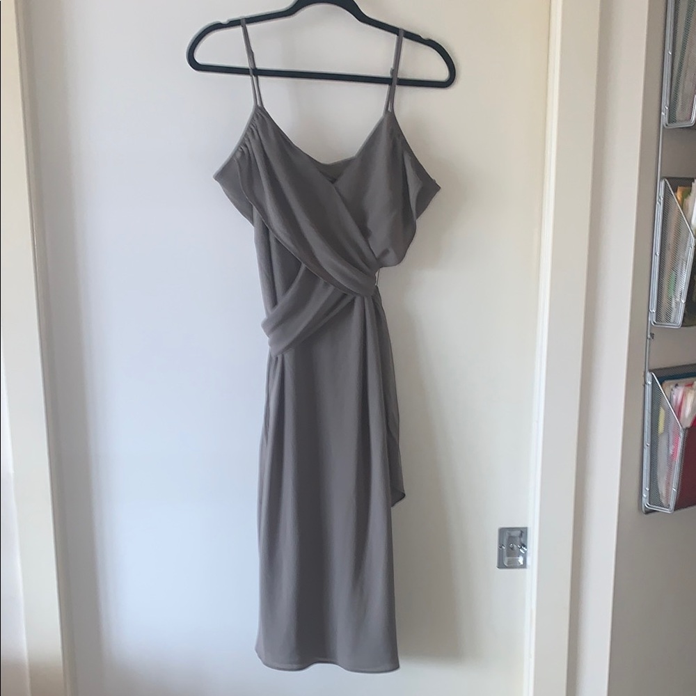 InWear Gray/kahki Spaghetti Strap Wrap Midi Dress for Night Out
